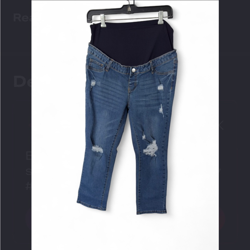 SHEIN Maternity Adjustable Waist Ripped Frayed
Roll Hem Skinny Jeans